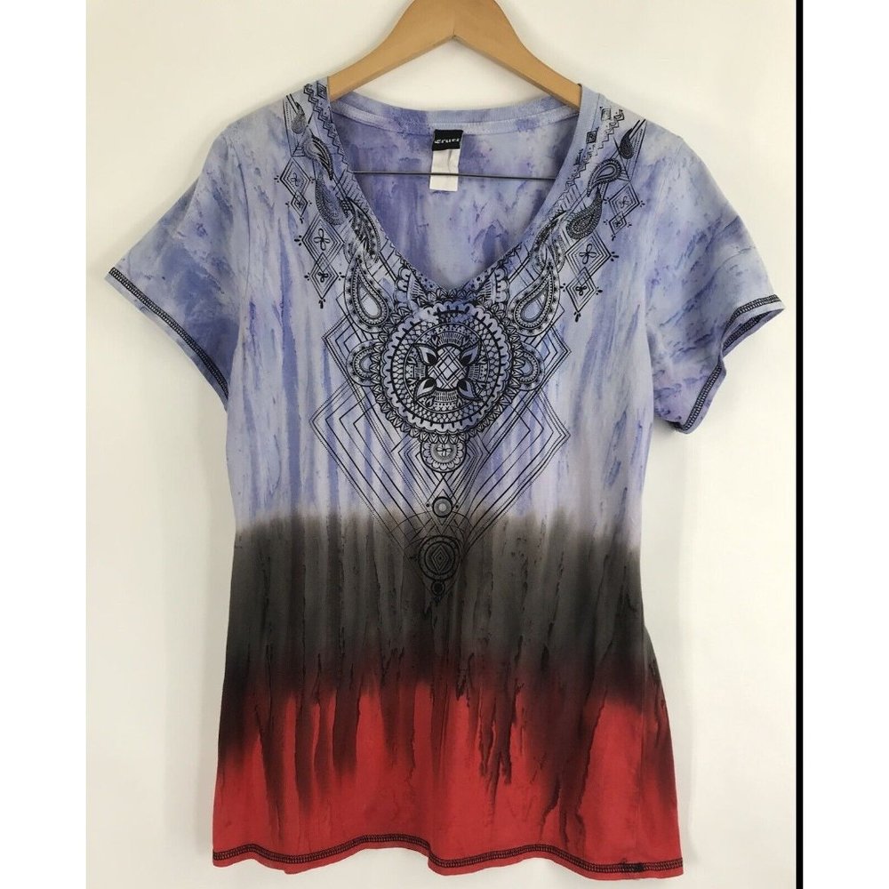 Cruel Womens‎ Shirt Medium M Paisley V Neck Tie Dye Shirt Sleeve